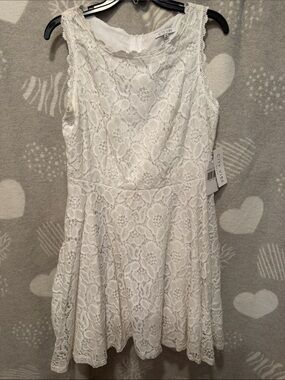 City Vibe Women's White Lace Fit & Flare Mini Dress